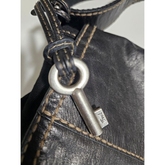 Fossil black Leather & Canvas messenger crossbody bag. Unisex - Picture 2 of 12